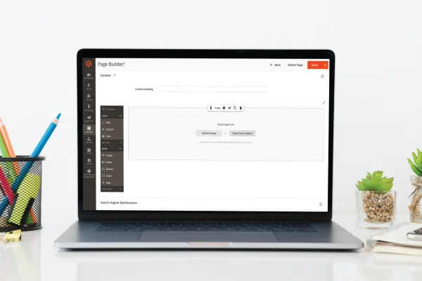 A laptop showcasing the Page Builder interface.