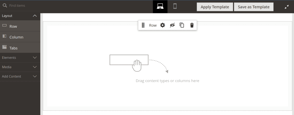 Print screen of drag and drop element in Page Builder.